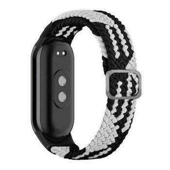 Xiaomi Mi Smart Band 8 / 9, textíl pótszíj, állítható, szőtt stílusú, fekete/fehér kép