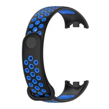 Xiaomi Mi Smart Band 8, szilikon pótszíj, állítható, lyukacsos, fekete/kék kép