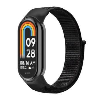 Xiaomi Mi Smart Band 8, textíl pótszíj, nylon, tépőzáras, állítható, légáteresztő, fekete kép