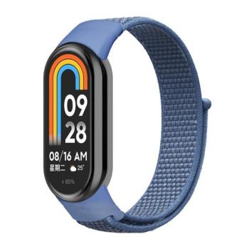 Xiaomi Mi Smart Band 8, textíl pótszíj, nylon, tépőzáras, állítható, légáteresztő, kék kép