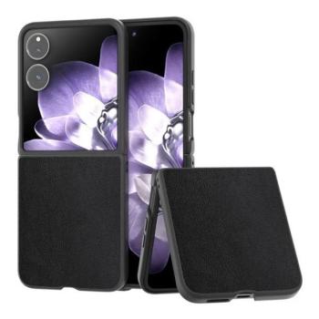 Xiaomi Mix Flip, Műanyag hátlap védőtok, bőrhatású hátlap, fekete kép