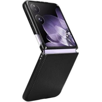Xiaomi Mix Flip, Műanyag hátlap védőtok, közepesen ütésálló, bőrhatású hátlap, karbon minta, fekete kép