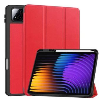 Xiaomi Pad 7 (11.2) / Pad 7 Pro (11.2), mappa tok, Trifold, érintőceruza tartó, piros kép
