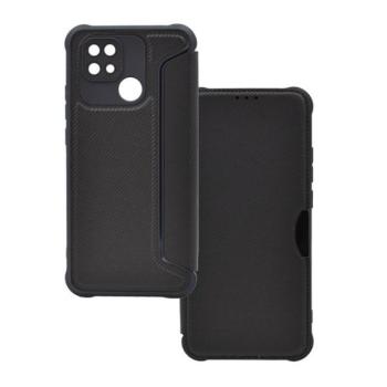 Xiaomi Redmi 10C, Oldalra nyíló tok, légpárnás sarok, bőrhatású, karbon minta, Razor Book, fekete kép