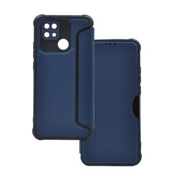 Xiaomi Redmi 10C, Oldalra nyíló tok, légpárnás sarok, bőrhatású, karbon minta, Razor Book, kék kép