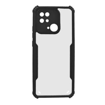 Xiaomi Redmi 10C, Szilikon tok, közepesen ütésálló, légpárnás sarok, akril hátlap, Anti-Drop Case, átlátszó/fekete kép