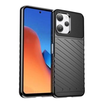 Xiaomi Redmi 12 4G / 12 5G / Note 12R, Szilikon tok, közepesen ütésálló, domború csíkos minta, fekete kép
