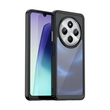 Xiaomi Redmi 14C / Poco C75, Műanyag hátlap védőtok + szilikon keret, közepesen ütésálló, átlátszó hátlap, fekete kép