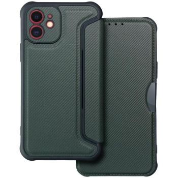 Xiaomi Redmi 14C / Poco C75, Oldalra nyíló tok, légpárnás sarok, bőrhatású, karbon minta, Razor Book, zöld kép