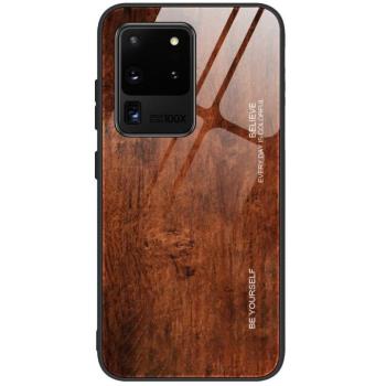 Xiaomi Redmi 8A, Szilikon védőkeret, edzett üveg hátlap, fa minta, Wooze Wood, barna kép