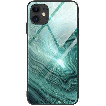 Xiaomi Redmi 8A, Szilikon védőkeret, edzett üveg hátlap, márvány minta, Wooze FutureCover, sötétzöld kép