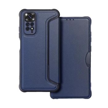 Xiaomi Redmi Note 11 / Note 11S, Oldalra nyíló tok, légpárnás sarok, bőrhatású, karbon minta, Razor Book, kék kép