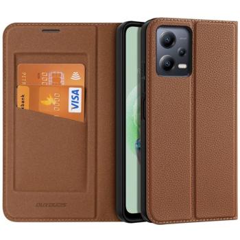 Xiaomi Redmi Note 12 5G / Poco X5 5G, Oldalra nyíló tok, stand, közepesen ütésálló, Dux Ducis Skin X2, barna kép