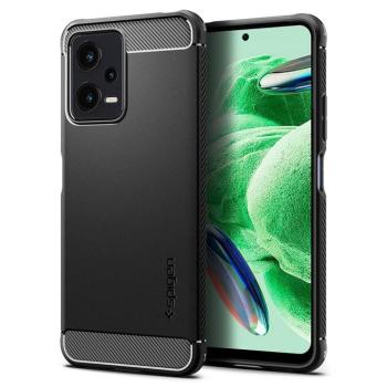 Xiaomi Redmi Note 12 5G / Poco X5 5G, Szilikon tok, Spigen Rugged Armor, karbon minta, fekete kép