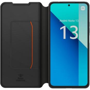 Xiaomi Redmi Note 13 4G bőr hatású oldalra nyíló gyári tok karpánttal, fekete kép