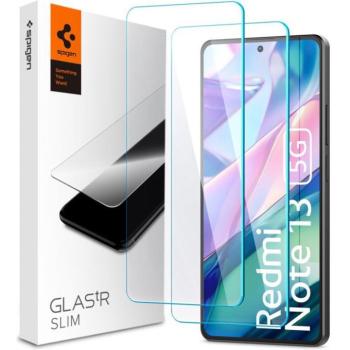 Xiaomi Redmi Note 13 5G / Note 13 Pro 4G / Note 14S / Poco M6 Pro 4G, Kijelzővédő fólia, (az íves részre NEM hajlik rá!), Tempered Glass (edzett üveg), Spigen Glastr Slim, Clear, 2 db / csomag kép