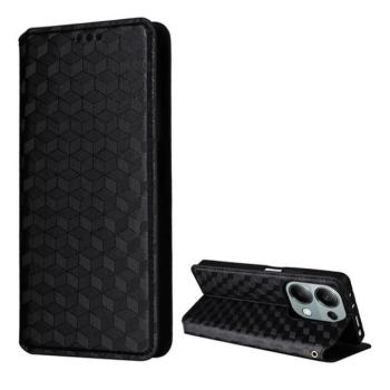 Xiaomi Redmi Note 13 Pro 4G / Poco M6 Pro 4G, Oldalra nyíló tok, bőrhatású, stand, Teljes 3D rombusz minta, prémium, fekete kép