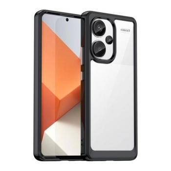 Xiaomi Redmi Note 13 Pro Plus 5G, Műanyag hátlap védőtok + szilikon keret, közepesen ütésálló, átlátszó hátlap, fekete kép