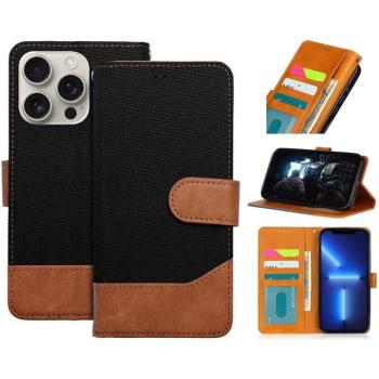 Xiaomi Redmi Note 14 5G (Global), Oldalra nyíló tok, stand, kártyatartóval, farmer minta, Jeans Book, fekete kép