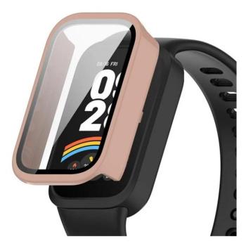 Xiaomi Smart Band 9 Active, Műanyag védőkeret, kijelzővédő üveggel, közepesen ütésálló, szíj nélkül, rózsaszín kép