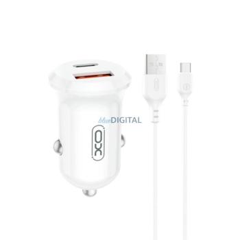 XO autós töltő CC69 PD 30W QC 1x USB 1x USB-C fehér + kábel USB - USB-C kép