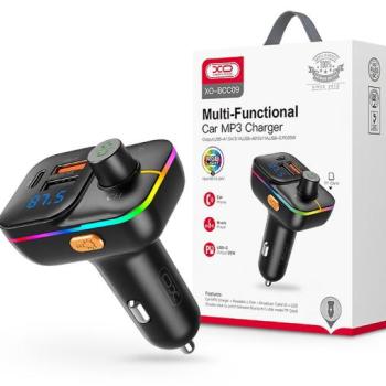 XO Bluetooth FM-transmitter/szivargyújtó töltő - 2xUSB + MP3 + Pendrive lejátszás + RGB Light + PD25W Fast Charger - XO BCC09 - fekete kép