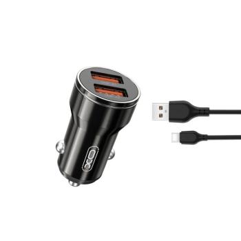 XO CC48 autós töltő 2x USB-A + USB-C kábel 2,4A - fekete kép