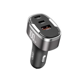 XO CC61 autós töltő 1x USB-A 1x USB-C 1x Lightning PD QC 3.0 100W - szürke kép