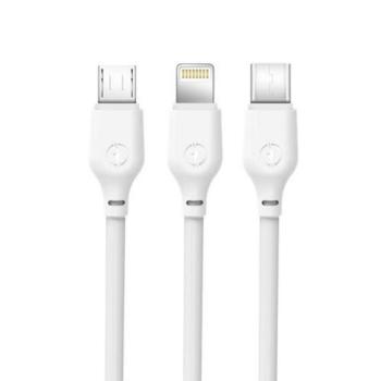XO NB103 3in1 iPhone 8pin Type-C Micro USB fehér adatkábel 1m 2.1A kép