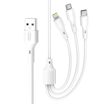 XO NB230 USB-A - Type-C/Lightning/micro USB kábel 2.4A 1m - fehér kép
