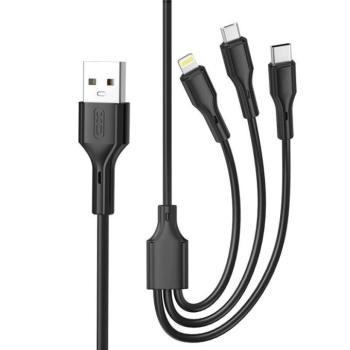 XO NB230 USB-A - Type-C/Lightning/micro USB kábel 2.4A 1m - fekete kép