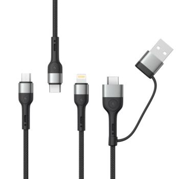 XO NB254 USB-A/Type-C - Type-C/Lightning/micro USB kábel 60W 1.2m - fekete kép