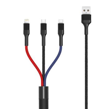 XO-NB54 3in1 adatkábel micro USB + iPhone 8pin + Type-C csatlakozóval 3A kép
