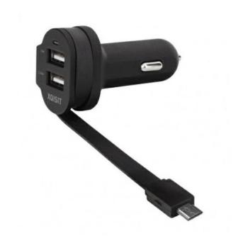 Xqisit autós töltő 2xUSB-A csatlakozóval és rögzített microUSB kábellel 6A fekete kép