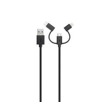 Xqisit USB-A - Type-C/Lightning/micro USB kábel 1m - fekete kép