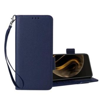 ZTE Blade A34, Oldalra nyíló tok, stand, kártyatartóval, kézpánttal, bőrhatású, prémium, sötétkék kép